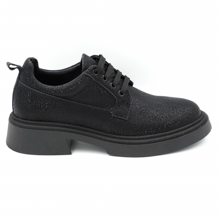 Dama - Pantofi dama casual din piele naturala neagra cu insertii cu varf rotund si talpa 3 cm 50321-6-24