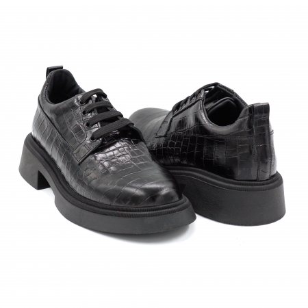 Pantofi dama casual loafers din piele naturala croco mat negru cu varf rotund si talpa 3 cm 50321-8-24 [2]