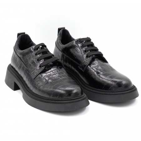 Pantofi dama casual loafers din piele naturala croco mat negru cu varf rotund si talpa 3 cm 50321-8-24 [3]