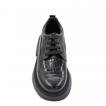 Pantofi dama casual loafers din piele naturala croco mat negru cu varf rotund si talpa 3 cm 50321-8-24 [4]