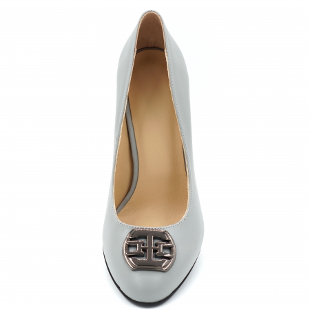 Pantofi dama din piele naturala gri cu varf rotund si toc mediu gros 8 cm 50324-1-24 [4]