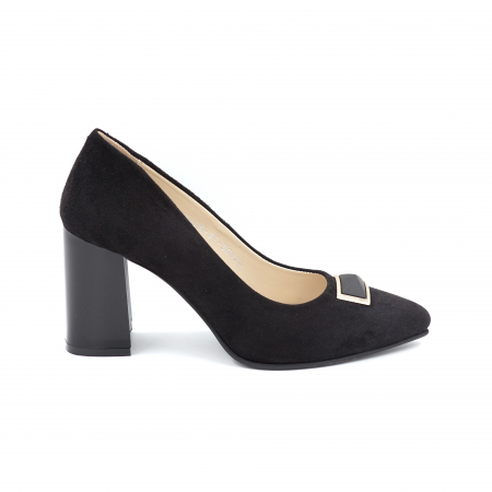 Pantofi dama din piele naturala intoarsa neagra cu varf ascutit stileto si toc mediu gros 8 cm 50524-6-24 [1]
