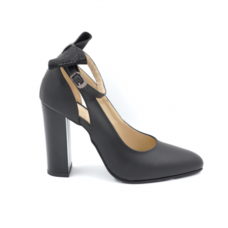 Pantofi dama din piele naturala neagra cu varf ascutit si toc inalt gros 9 cm 50719-24 [4]