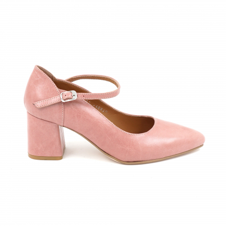 Pantofi elegant & office dama - Pantofi dama din piele naturala nude roze cu varf ascutit stileto si toc mic gros imbracat 6 cm 50820-1-25