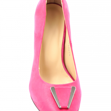 Pantofi dama din piele naturala fucsia sidefata cu varf ascutit stileto si toc mediu gros imbracat 8 cm 50824-24 [4]