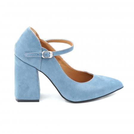 Pantofi dama - Pantofi dama din piele naturala albastru deschis sidef cu varf ascutit stileto si toc mediu gros imbracat 8 cm 50820-24