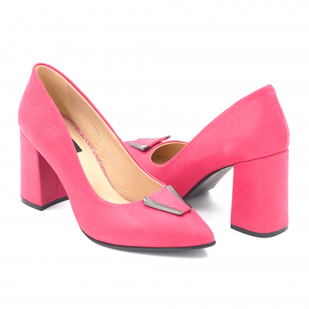 Pantofi elegant & office dama - Pantofi dama din piele naturala fucsia sidef cu varf ascutit stileto si toc mediu gros imbracat 8 cm 50824-2-25