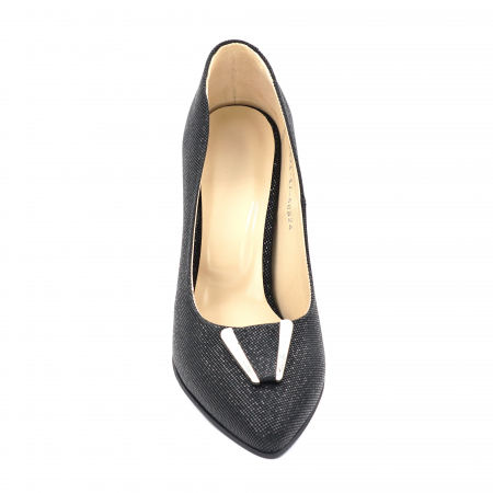 Pantofi dama din piele naturala intoarsa neagra cu varf ascutit stileto si toc mediu subtire 7 cm 50824-4-24 [5]