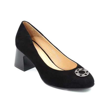 Pantofi dama din piele naturala intoarsa neagra cu varf rotund si toc mic gros 6 cm 50924-1-24 [2]
