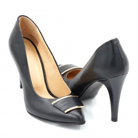 Dama - Pantofi dama din piele naturala neagra cu varf ascutit stileto si toc inalt subtire 9 cm 51024-2-24