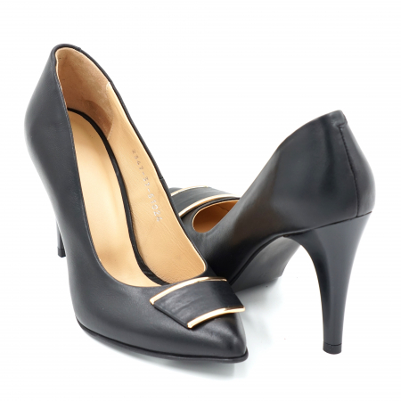Pantofi elegant & office dama - Pantofi dama din piele naturala neagra cu varf ascutit stileto si toc inalt subtire 9 cm 51024-2-24 - Copie