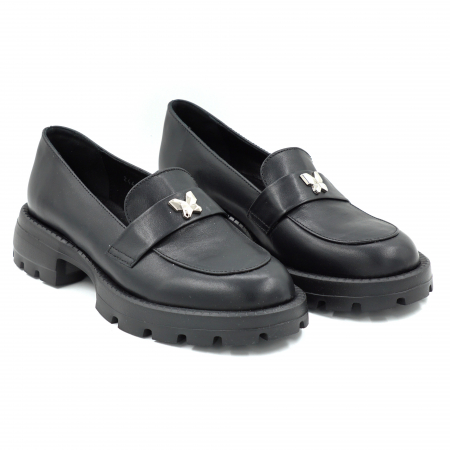 Pantofi dama casual loafers din piele naturala neagra cu varf rotund si talpa de 3 cm 51025-25 [2]