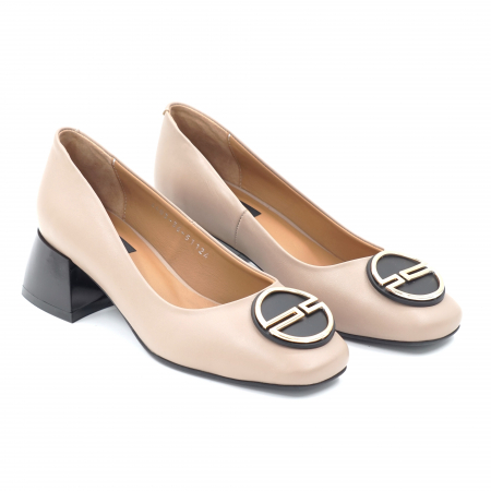 Pantofi dama din piele naturala roz pudra inchis cu varf patrat si toc mic gros 4 cm 51124-1-24 [1]