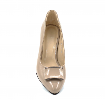 Pantofi dama din piele naturala lacuita grej bej cu varf ascutit stileto si toc mediu gros imbracat 7 cm 51424-3-24 [3]