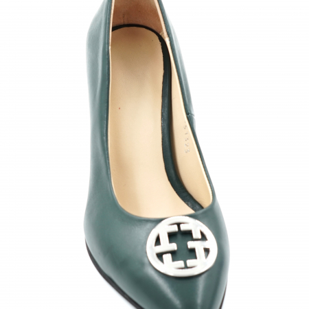 Pantofi dama din piele naturala verde inchis smarald cu varf ascutit stileto si toc mic gros imbracat 6 cm 51824-3-24 [4]