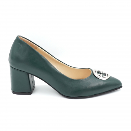 Pantofi dama din piele naturala verde inchis smarald cu varf ascutit stileto si toc mic gros imbracat 6 cm 51824-3-24 [3]