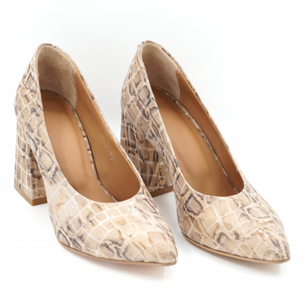 Pantofi dama din piele naturala nude bej imprimeu animal print cu varf ascutit stileto si toc mediu gros imbracat 8 cm 52023-24 [2]