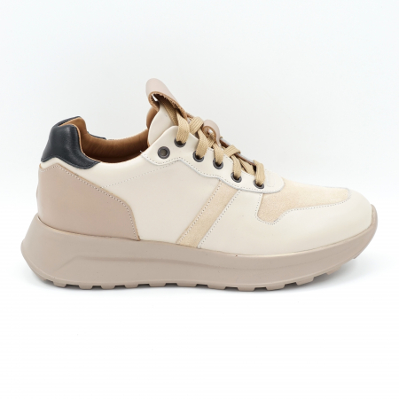 Pantofi casual & sport dama - Pantofi dama tip adidas din piele naturala bej si neagra cu varf rotund si talpa 4 cm 52321-1-24