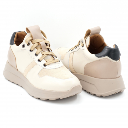 Pantofi dama tip adidas din piele naturala bej si neagra cu varf rotund si talpa 4 cm 52321-1-24 [2]