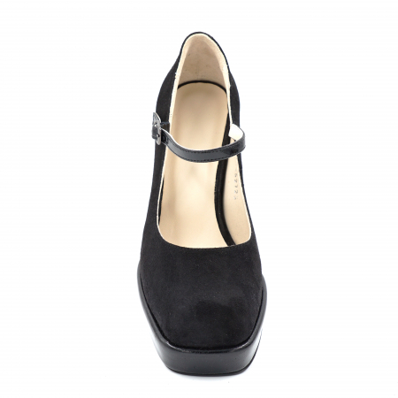 Pantofi dama din piele naturala intoarsa neagra varf patrat cu platforma 2 cm si toc gros 9 cm, 52723-1-24 [4]