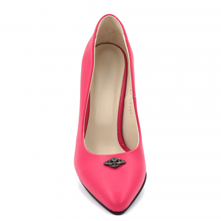 Pantofi dama din piele naturala fucsia cu varf ascutit stileto toc mediu subtire 7 cm 52824-24 [5]