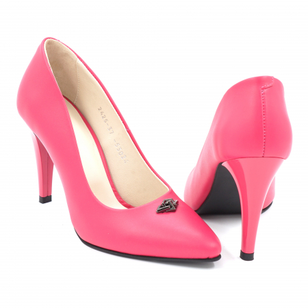 Pantofi dama din piele naturala fucsia cu varf ascutit stileto toc mediu subtire 7 cm 52824-24 [4]