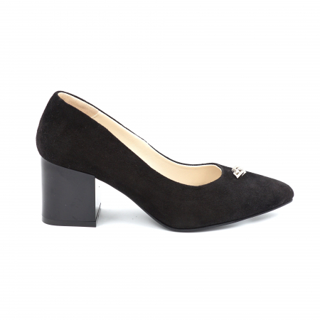 Pantofi dama din piele naturala intoarsa neagra cu varf ascutit stileto si toc mic gros 6 cm 52824-24 [2]