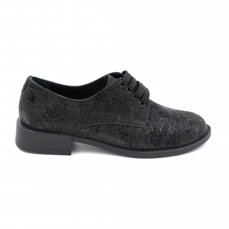 Pantofi casual & sport dama - Pantofi dama casual loafers din piele naturala neagra cu insertii cu varf rotund si talpa joasa 2 cm  53017-1-24