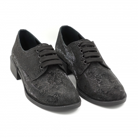 Pantofi dama casual loafers din piele naturala neagra cu insertii cu varf rotund si talpa joasa 2 cm  53017-1-24 [2]