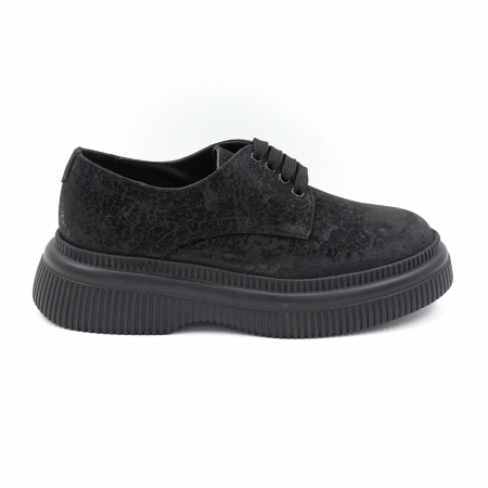 Pantofi casual & sport dama - Pantofi dama casual din piele naturala neagra cu imprimeu cu varf rotund si talpa de 4 cm 53017-11-24