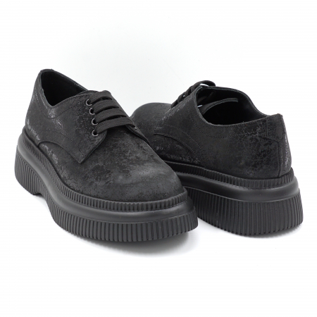 Pantofi dama casual din piele naturala neagra cu imprimeu cu varf rotund si talpa de 4 cm 53017-11-24 [2]