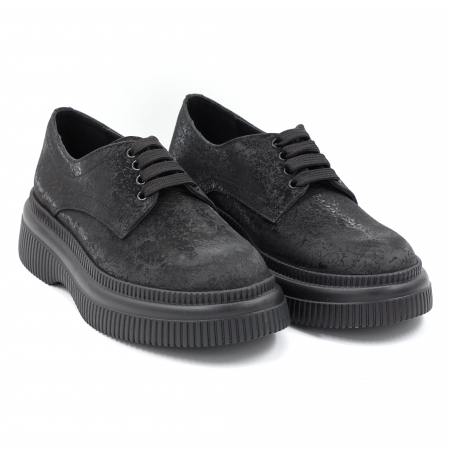 Pantofi dama casual din piele naturala neagra cu imprimeu cu varf rotund si talpa de 4 cm 53017-11-24 [4]