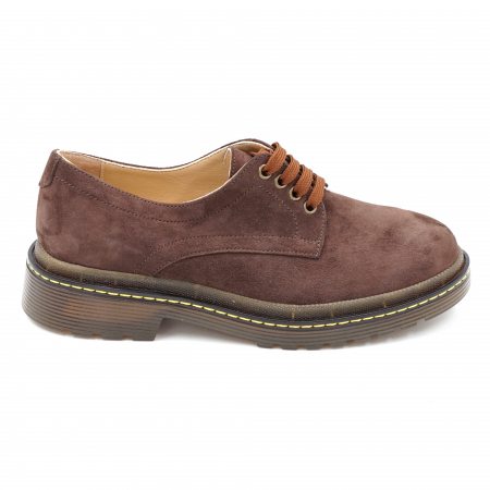 Pantofi dama - Pantofi dama casual din piele naturala intoarsa maro cu varf rotund si talpa 3 cm  53017-2-24