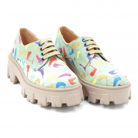 Pantofi dama casual din piele naturala  cu imprimeu multicolor cu varf rotund si talpa inalta 5 cm 53017-3-24 [2]