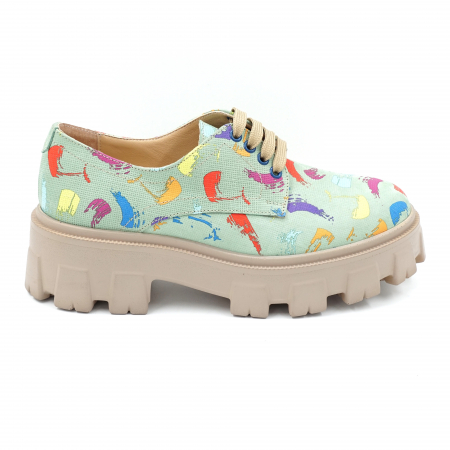 Pantofi casual & sport dama - Pantofi dama casual din piele naturala  cu imprimeu multicolor cu varf rotund si talpa inalta 5 cm 53017-3-24