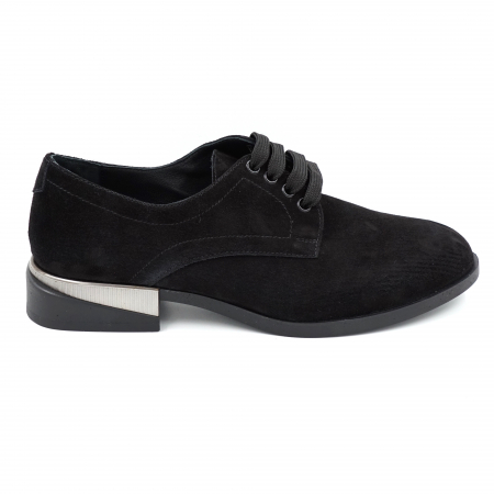 Pantofi casual & sport dama - Pantofi dama casual loafers din piele naturala intoarsa neagra cu varf rotund si talpa joasa 2 cm 53017-5-24