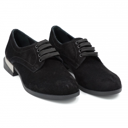 Pantofi dama casual loafers din piele naturala intoarsa neagra cu varf rotund si talpa joasa 2 cm 53017-5-24 [2]