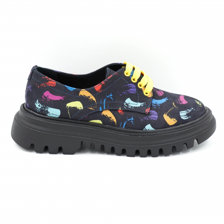 Pantofi casual & sport dama - Pantofi dama casual din piele naturala cu imprimeu multicolor cu varf rotund si talpa 4 cm  53017-7-24