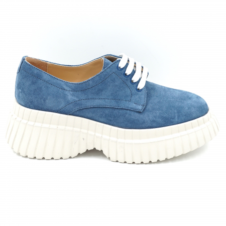 Pantofi casual & sport dama - Pantofi dama casual  din piele naturala intoarsa albastru deschis cu varf rotund si talpa inalta 5 cm 53017-8-24
