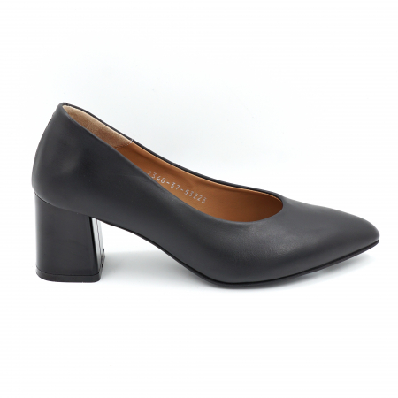 Pantofi elegant & office dama - Pantofi dama din piele naturala neagra cu varf ascutit stileto si toc mic gros 6 cm 53223-24