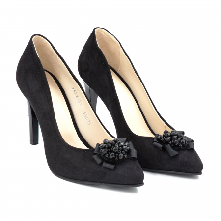 Pantofi dama din piele naturala intoarsa neagra cu varf ascutit stileto si toc inalt subtire 9 cm 53523-1-24 [1]