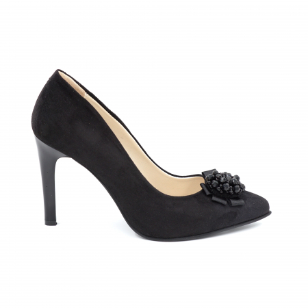 Pantofi dama din piele naturala intoarsa neagra cu varf ascutit stileto si toc inalt subtire 9 cm 53523-1-24 [2]