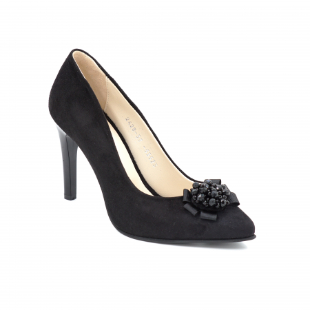 Pantofi dama din piele naturala intoarsa neagra cu varf ascutit stileto si toc inalt subtire 9 cm 53523-1-24 [3]