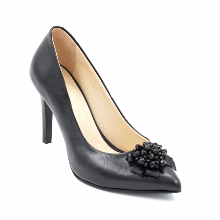 Pantofi dama din piele naturala neagra cu varf ascutit stileto si toc inalt subtire 9 cm 53523-1-24 [3]