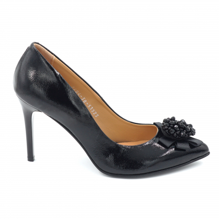 Pantofi dama din piele naturala lacuita neagra cu varf ascutit stileto si toc inalt subtire 9 cm 53523-24 [2]