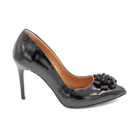 Pantofi dama din piele naturala lacuita neagra cu varf ascutit stileto si toc inalt subtire 9 cm 53523-24 [2]