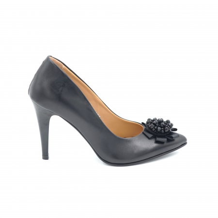 Pantofi dama din piele naturala neagra cu varf ascutit stileto si toc inalt subtire 10 cm 53523-3-24 [2]