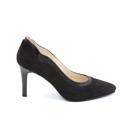 Pantofi elegant & office dama - Pantofi dama din piele naturala intoarsa si lacuita neagra cu varf ascutit stileto si toc mediu subtire 8 cm 54619-1-24