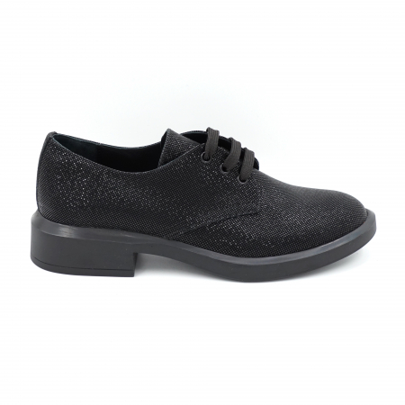 Pantofi casual & sport dama - Pantofi dama casual loafers din piele naturala neagra cu insertii cu varf rotund si talpa 3 cm 55320-1-24