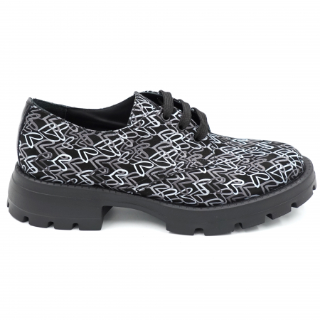 Pantofi casual & sport dama - Pantofi dama casual din piele naturala cu imprimeu gri cu alb cu varf rotund si talpa 4 cm 55320-2-24